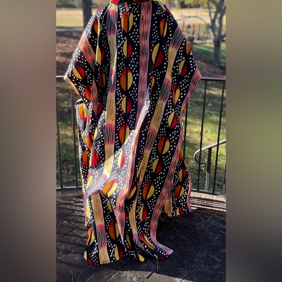 African Print Ankara Multicolor Belted Oversized Side Slit Duster Blouse - Picture 2 of 4
